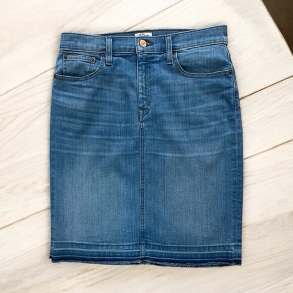 J. CREW Raw Hem Denim Pencil Skirt - Picture 7 of 8